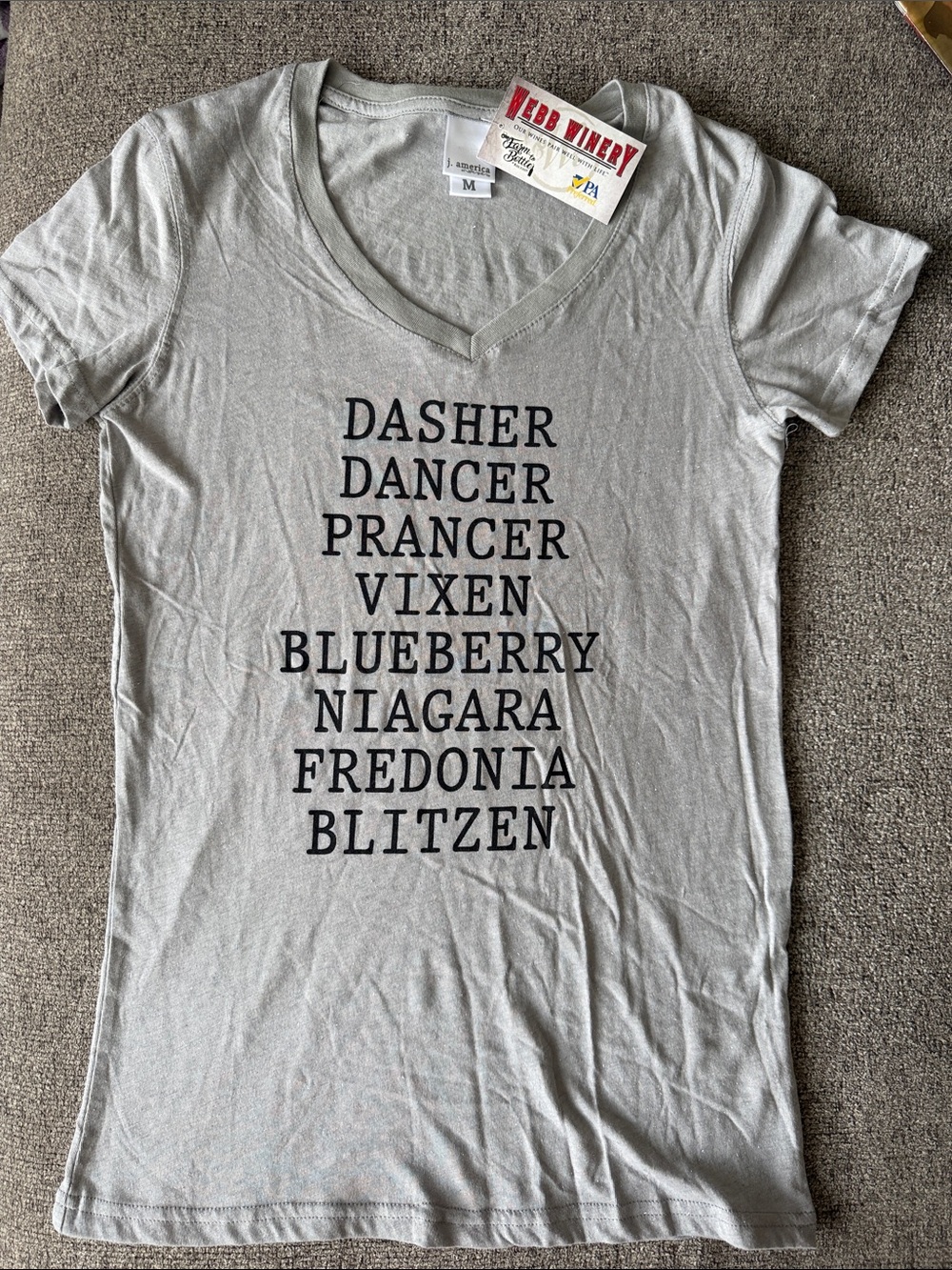 Christmas reindeer/wine names Graphic V-Neck Tee - Light Gray with shimmer